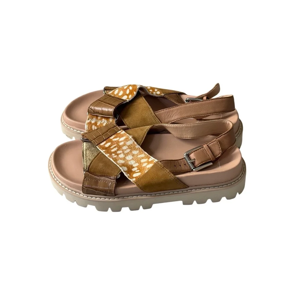 Dolce Vita‎ Platform Sandals 6 Brown Womens Animal Print Mixed Media Lug
